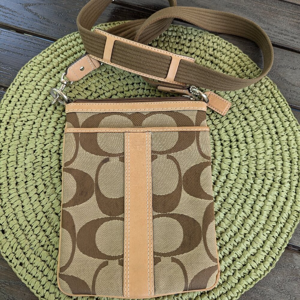 Coach Signature Jacquard Print Tan Canvas Cross-body #A06Q-4680 Women's Purse